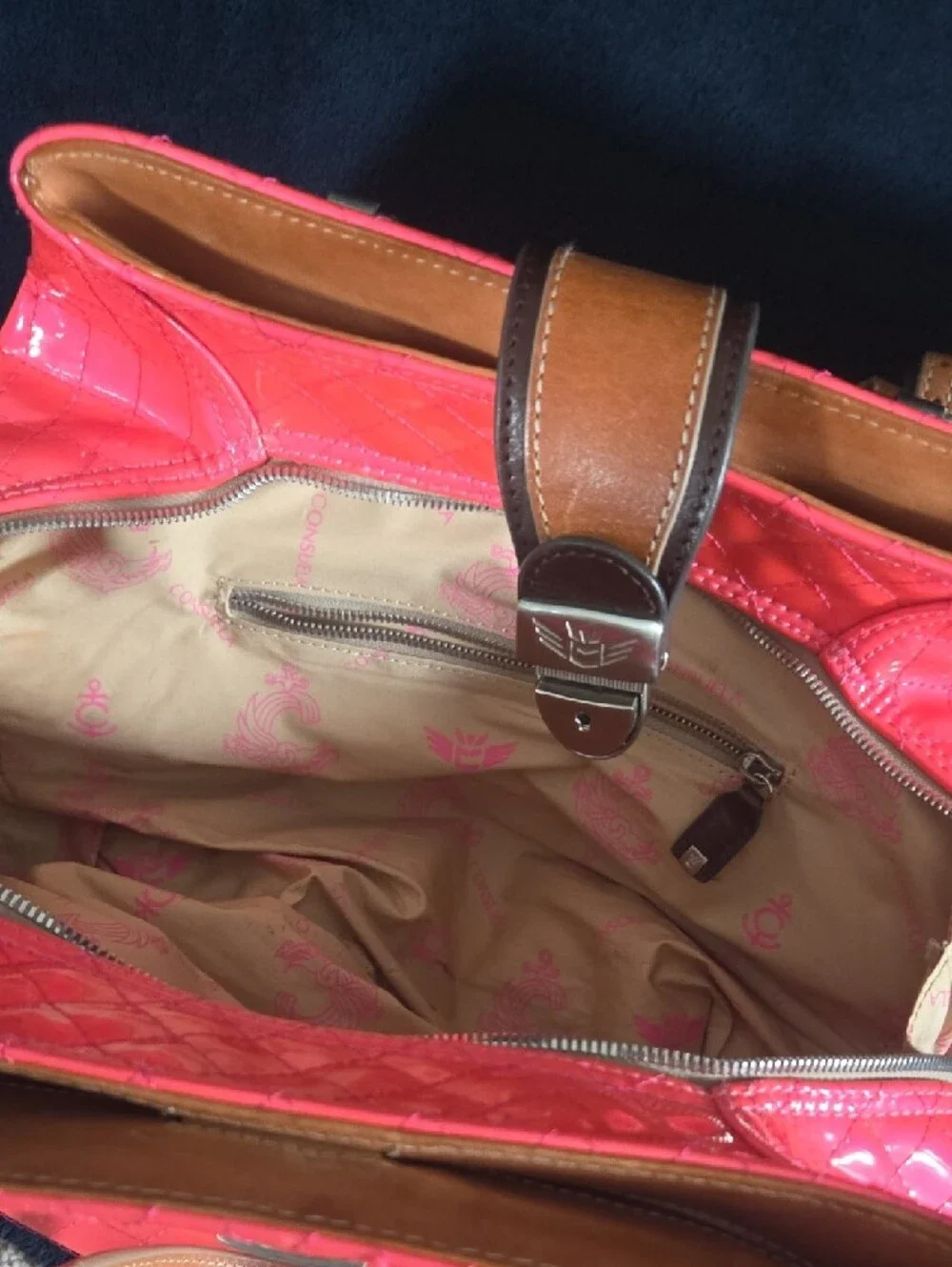 CONSUELA Rare Vintage Patent Pink Scream Candy Crush Quilted Tote *Discontinued*